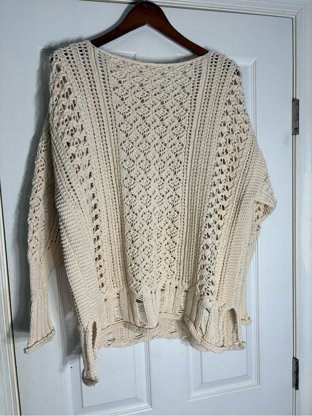 Zara Cream Openwork Knit Scoop-Neck Sweater